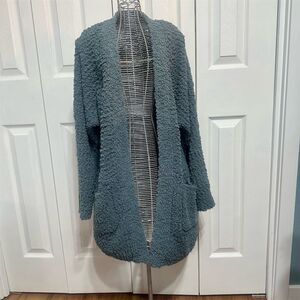 Bobeau Women's Blue Boucle Knit Open Front Cardigan Sweater S